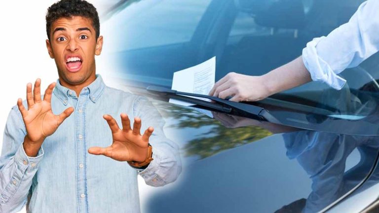 Avis de contravention sur pare-brise de voiture, illustration d'une arnaque courante ciblant les automobilistes.