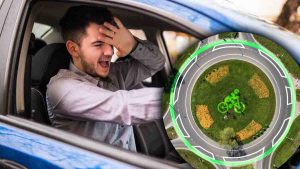 Nouveau rond-point révolutionnaire en France, vue aérienne du design innovant facilitant la circulation.