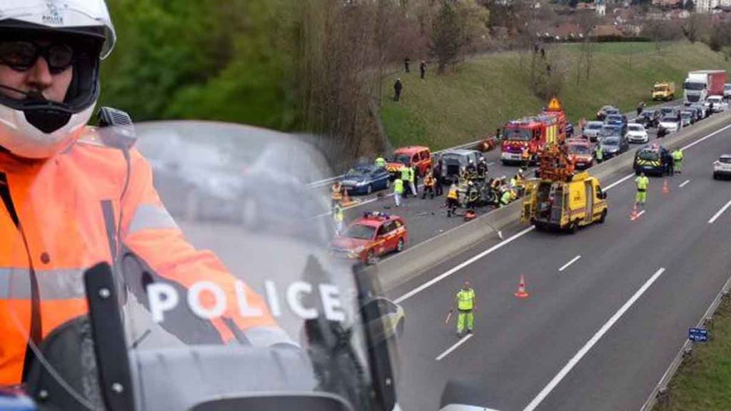 Voiture de police sur autoroute, intervention après accident causé par conduite en état d'ivresse.