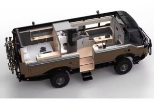 Configuration intérieure du Torsus Praetorian Liberra camping-car 4x4 à 550 000 € 